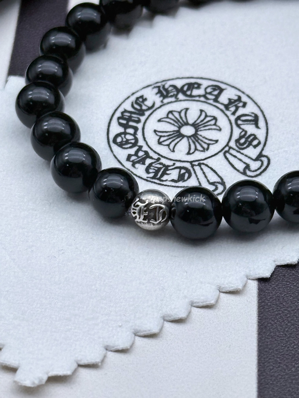 Chrome Hearts Obsidian Cross Flower Silver Ball Bracelet (6) - www.newkick.vip